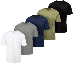 Mens Active T-Shirt - Quick-Dry Athletic Workout Training Stretch V-Neck Short Sleeve Top 5 Pack