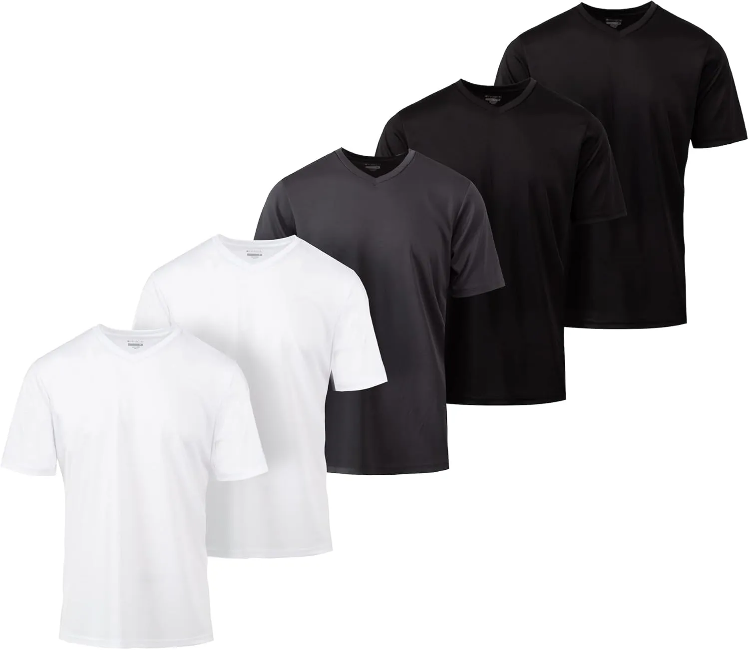 Mens Active T-Shirt - Quick-Dry Athletic Workout Training Stretch V-Neck Short Sleeve Top 5 Pack