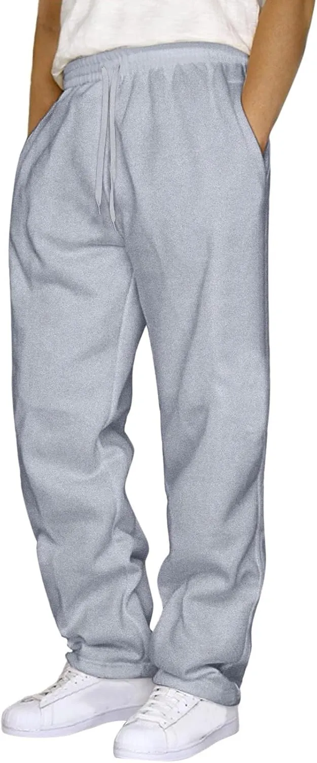 Men's Baggy Sweatpants Fleece Straight Leg Joggers, Workout Casual Pant Loose Athletic Trousers Elastic Waist Pockets
