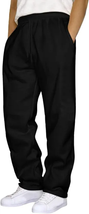 Men's Baggy Sweatpants Fleece Straight Leg Joggers, Workout Casual Pant Loose Athletic Trousers Elastic Waist Pockets