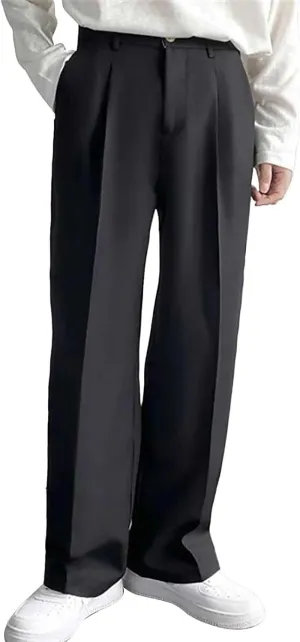 Men's Business Dress Suit Pants Baggy Pleated Front Trousers Plain Fashion Outdoor Straight Wide Leg Slacks