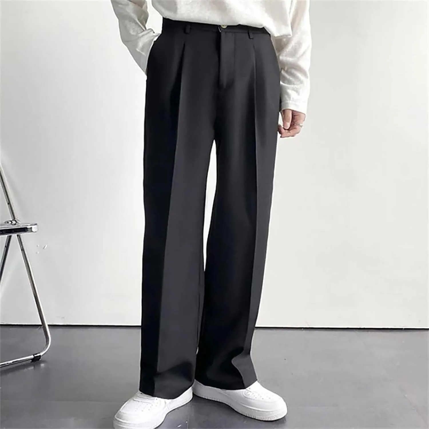 Men's Business Dress Suit Pants Baggy Pleated Front Trousers Plain Fashion Outdoor Straight Wide Leg Slacks
