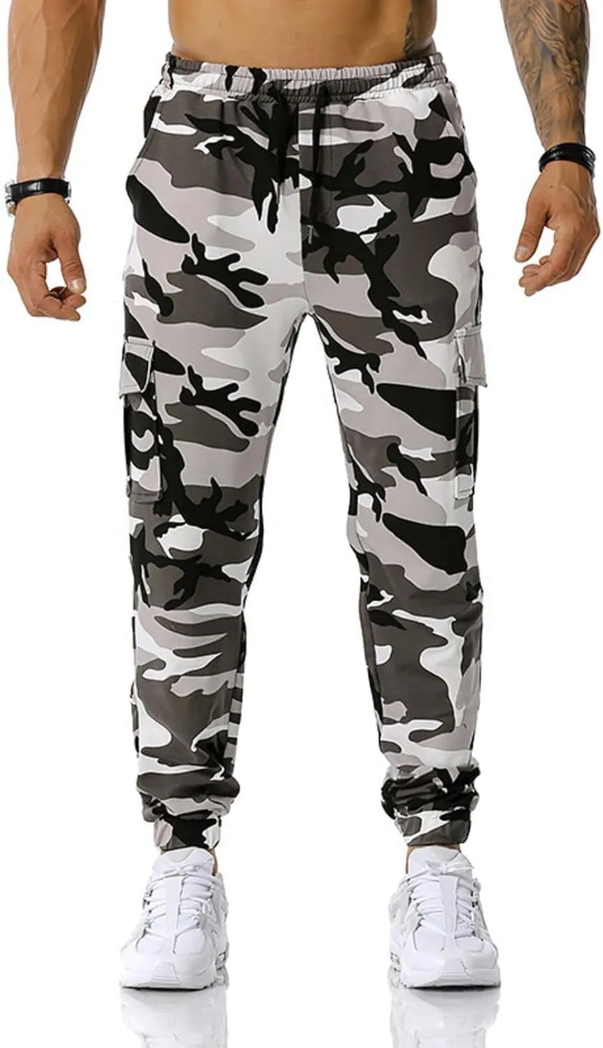 Mens Camo Joggers Sweatpants Stretch Casual Slim Fit Trendy Lightweight Cargo Pants Outdoor Training Athletic Trousers