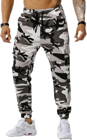 Mens Camo Joggers Sweatpants Stretch Casual Slim Fit Trendy Lightweight Cargo Pants Outdoor Training Athletic Trousers