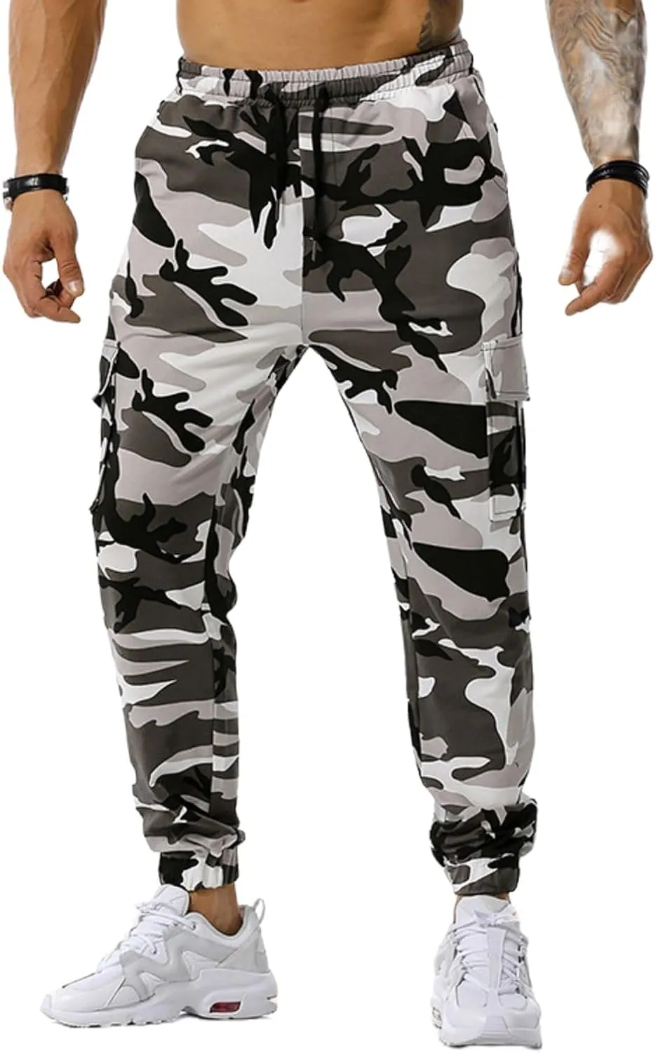 Mens Camo Joggers Sweatpants Stretch Casual Slim Fit Trendy Lightweight Cargo Pants Outdoor Training Athletic Trousers