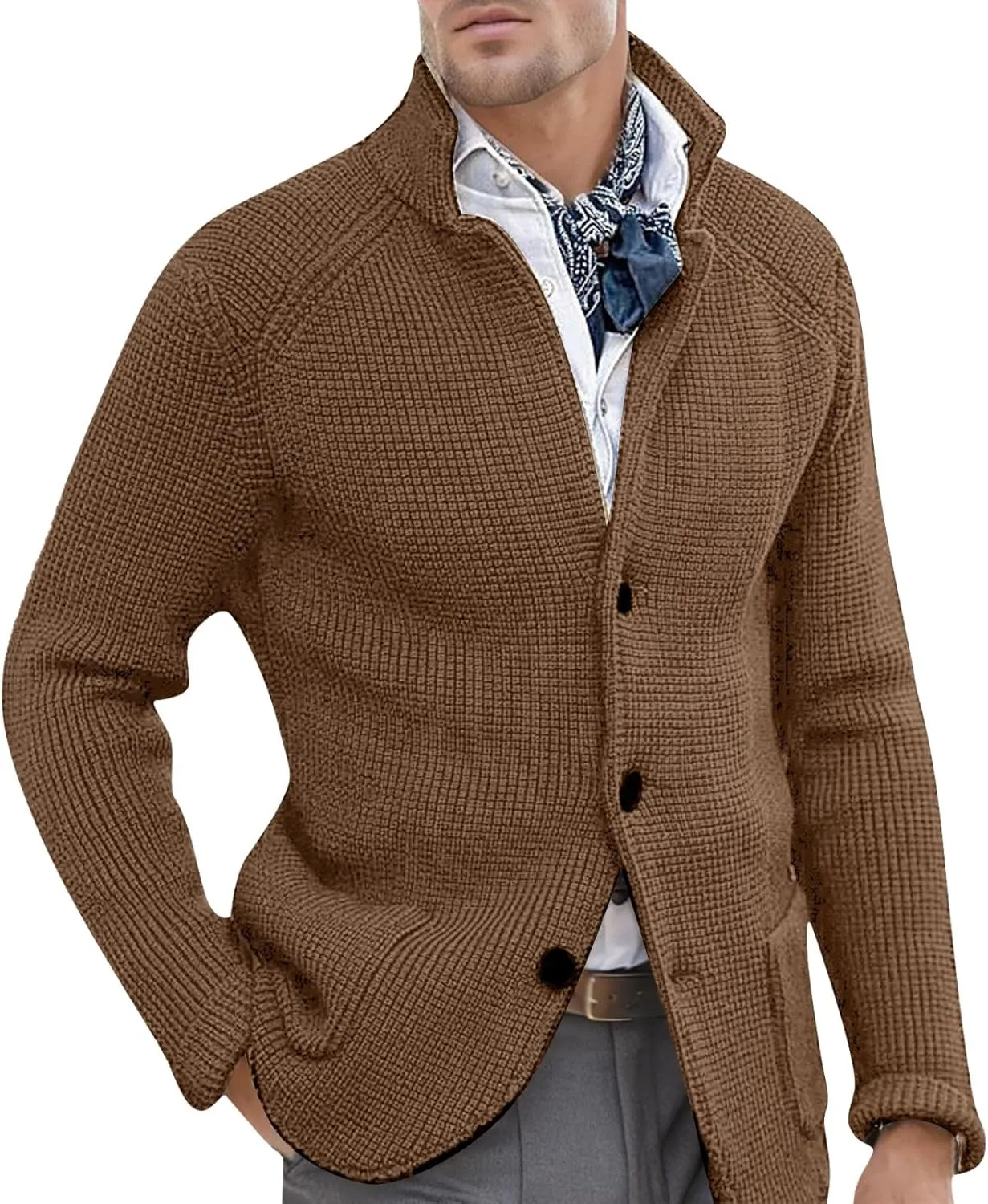 Mens Cardigan Sweater Cable Knit V Neck Button up Sweaters 2024 Winter Soft Warm Ribbed Cardigan Sweater Jacket with Pockets