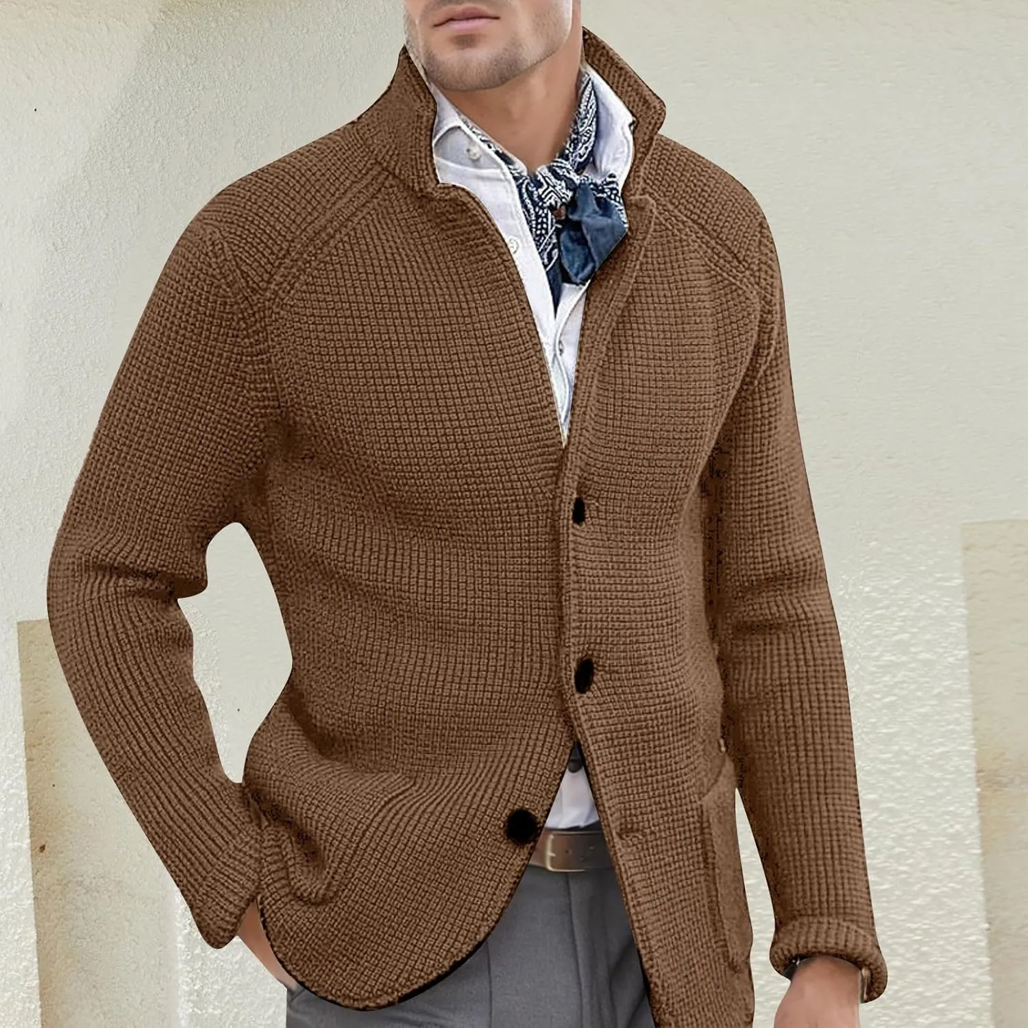 Mens Cardigan Sweater Cable Knit V Neck Button up Sweaters 2024 Winter Soft Warm Ribbed Cardigan Sweater Jacket with Pockets