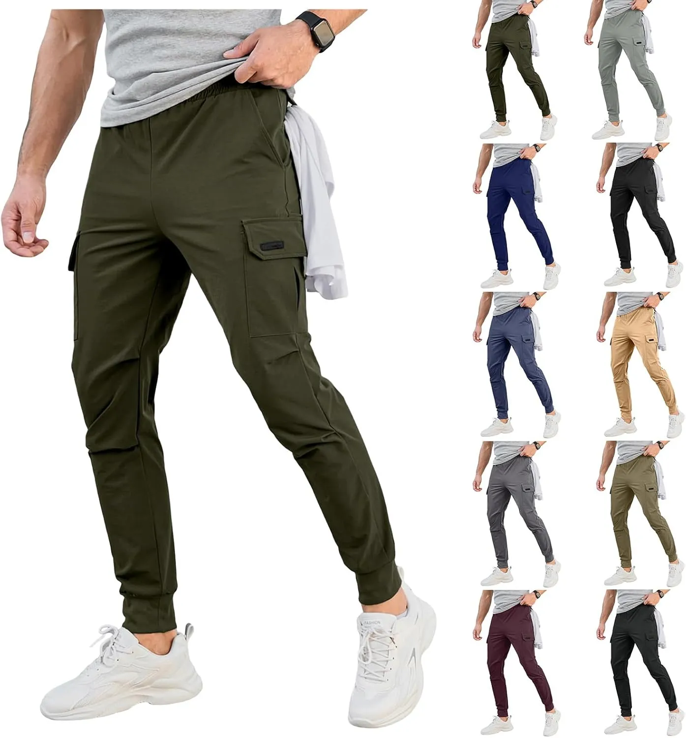 Men's Cargo Jogger Pants Stretch Sweatpants Slim Fit Tactical Pants Gym Athletic Workout Hiking Pants Casual Trousers