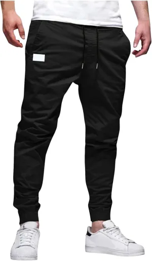 Mens Cargo Joggers Pants Casual Twill Chino Cotton Elastic Drawstring Outdoor Hiking Sweatpants Pants