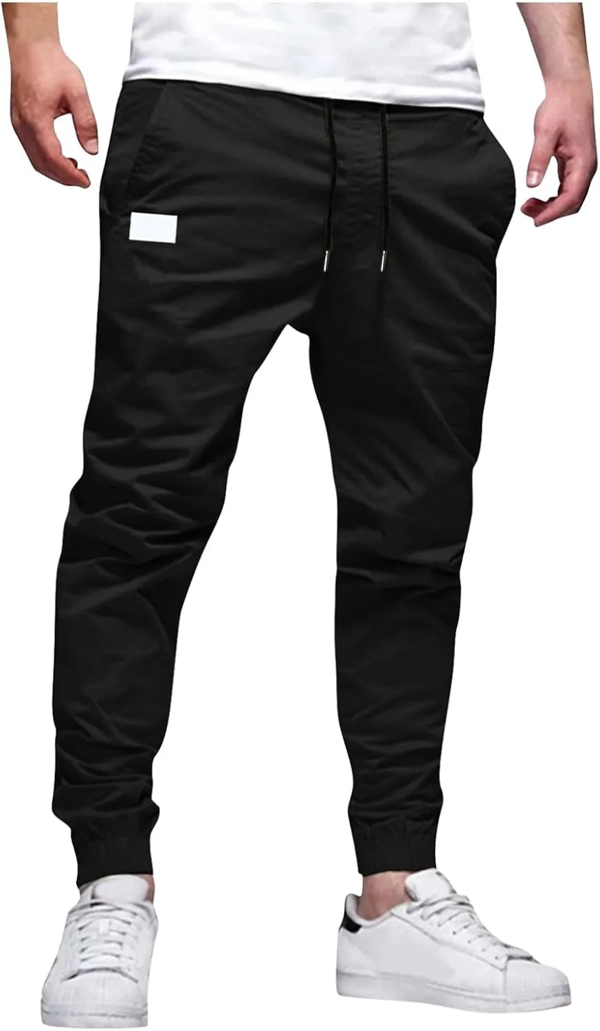 Mens Cargo Joggers Pants Casual Twill Chino Cotton Elastic Drawstring Outdoor Hiking Sweatpants Pants