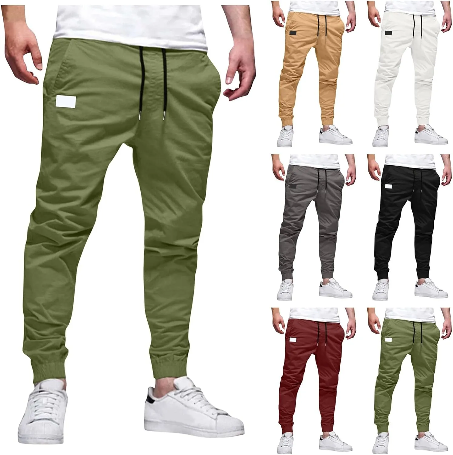 Mens Cargo Joggers Pants Casual Twill Chino Cotton Elastic Drawstring Outdoor Hiking Sweatpants Pants