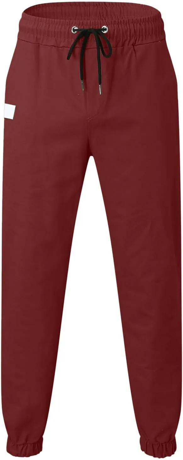 Mens Cargo Joggers Pants Casual Twill Chino Cotton Elastic Drawstring Outdoor Hiking Sweatpants Pants