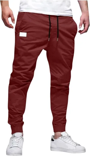 Mens Cargo Joggers Pants Casual Twill Chino Cotton Elastic Drawstring Outdoor Hiking Sweatpants Pants