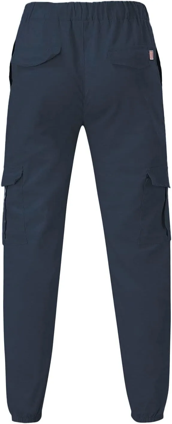 Mens Cargo Joggers Slim Fit Elastic Waist Athletic Work Pants Tapered Outdoor Hiking Cargo Sweatpants with Pocket