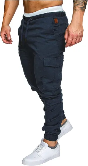Mens Cargo Joggers Slim Fit Elastic Waist Athletic Work Pants Tapered Outdoor Hiking Cargo Sweatpants with Pocket