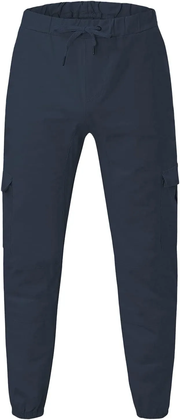 Mens Cargo Joggers Slim Fit Elastic Waist Athletic Work Pants Tapered Outdoor Hiking Cargo Sweatpants with Pocket