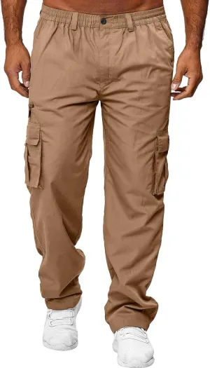 Men's Cargo Pants Straight Leg Hiking Joggers Lightweight Loose Pants Outdoor Streetwear Trousers with Pocket