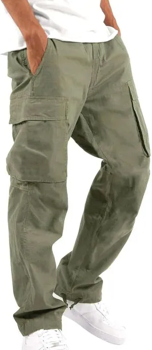 Men's Cargo Pants with Pockets Hat Multi Woven Pocket Foot Rope Solid Pants Gear Men's Hiking Tactical Sweatpants