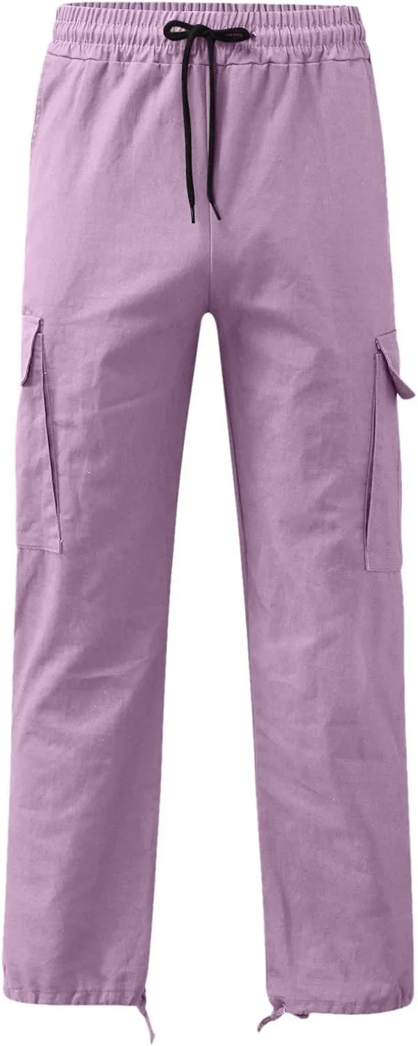Men's Cargo Pants with Pockets Hat Multi Woven Pocket Foot Rope Solid Pants Gear Men's Hiking Tactical Sweatpants