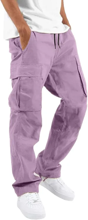 Men's Cargo Pants with Pockets Hat Multi Woven Pocket Foot Rope Solid Pants Gear Men's Hiking Tactical Sweatpants