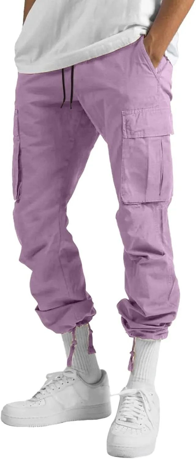 Men's Cargo Pants with Pockets Hat Multi Woven Pocket Foot Rope Solid Pants Gear Men's Hiking Tactical Sweatpants