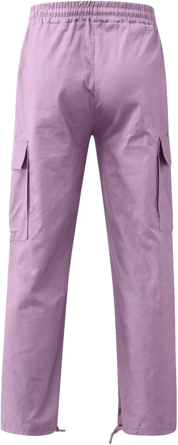Men's Cargo Pants with Pockets Hat Multi Woven Pocket Foot Rope Solid Pants Gear Men's Hiking Tactical Sweatpants