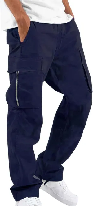 Men's Cargo Pants with Pockets Hat Multi Woven Pocket Foot Rope Solid Pants Gear Men's Hiking Tactical Sweatpants