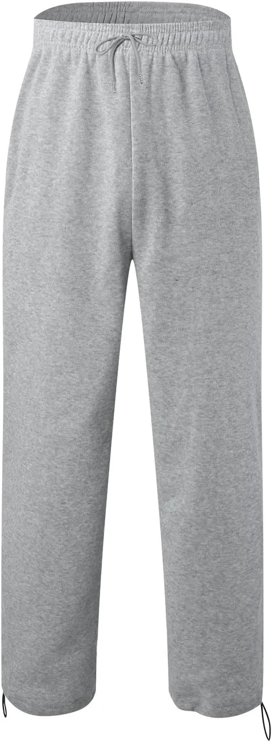 Men's Casual Pants Mens Athleisure and Fleece Bunched Feet Multi Pocket Cargo Pants Open Bottom Athletic Pants Black