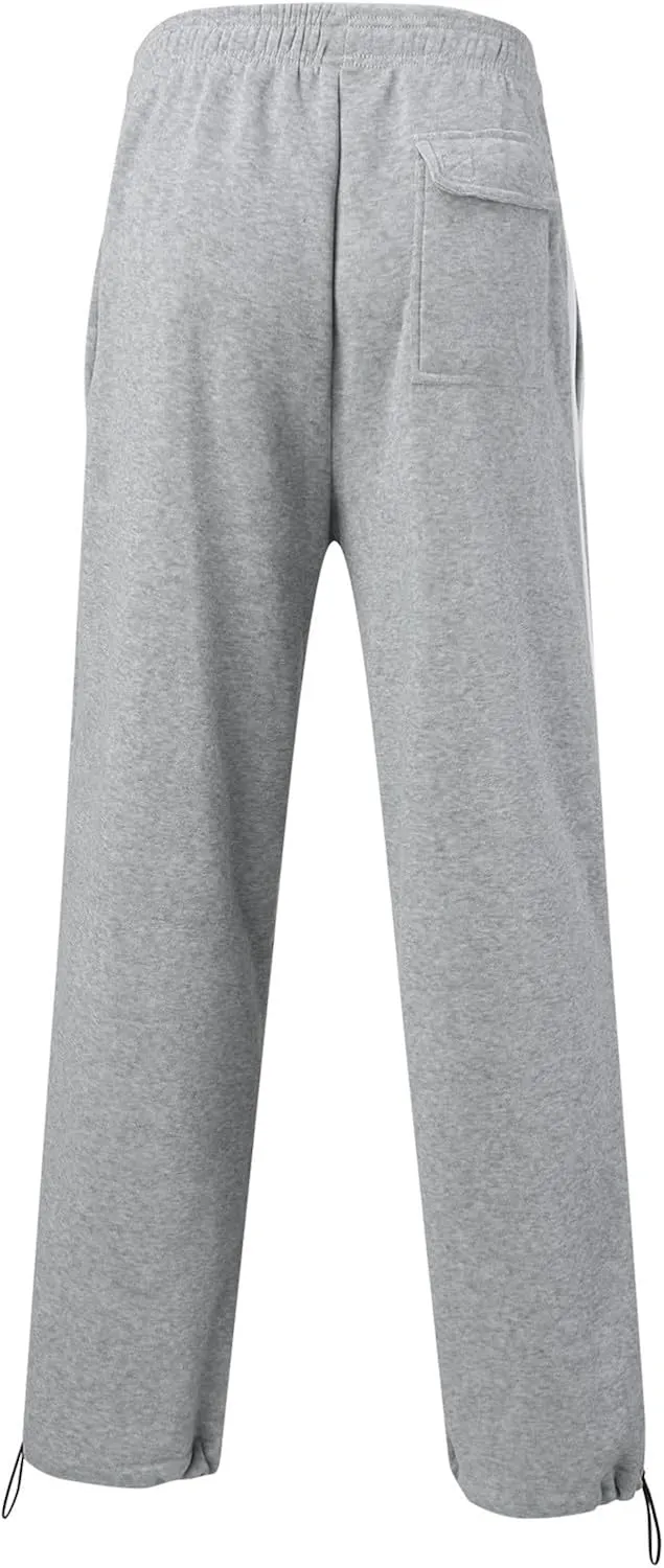 Men's Casual Pants Mens Athleisure and Fleece Bunched Feet Multi Pocket Cargo Pants Open Bottom Athletic Pants Black