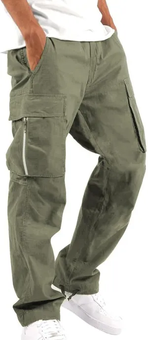 Men's Causal Cargo Pants Athletic Trousers Outdoor Fitness Pants Sweatpants Loose Fit Hiking Joggers with Pockets