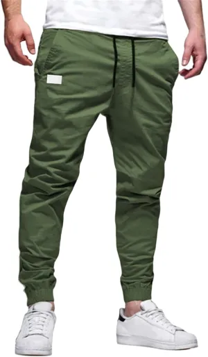Men's Chino Cargo Pants Hiking Twill Drawstring Pant Solid Color Jogging Sweatpants Slim Fit Simple Fitness Sweatpant