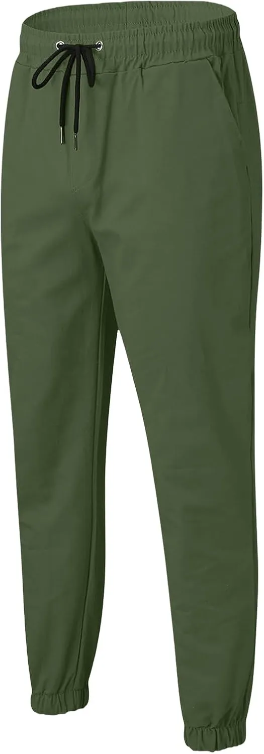 Men's Chino Cargo Pants Hiking Twill Drawstring Pant Solid Color Jogging Sweatpants Slim Fit Simple Fitness Sweatpant