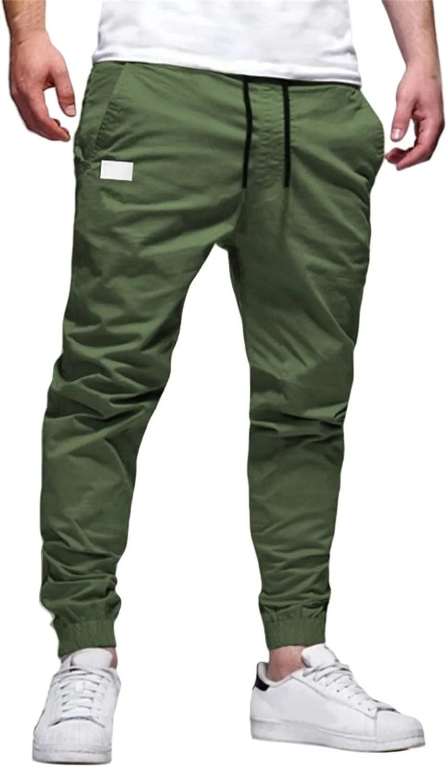 Men's Chino Cargo Pants Hiking Twill Drawstring Pant Solid Color Jogging Sweatpants Slim Fit Simple Fitness Sweatpant