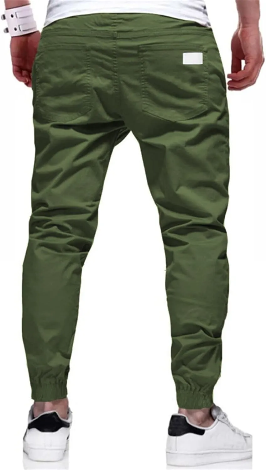 Men's Chino Cargo Pants Hiking Twill Drawstring Pant Solid Color Jogging Sweatpants Slim Fit Simple Fitness Sweatpant