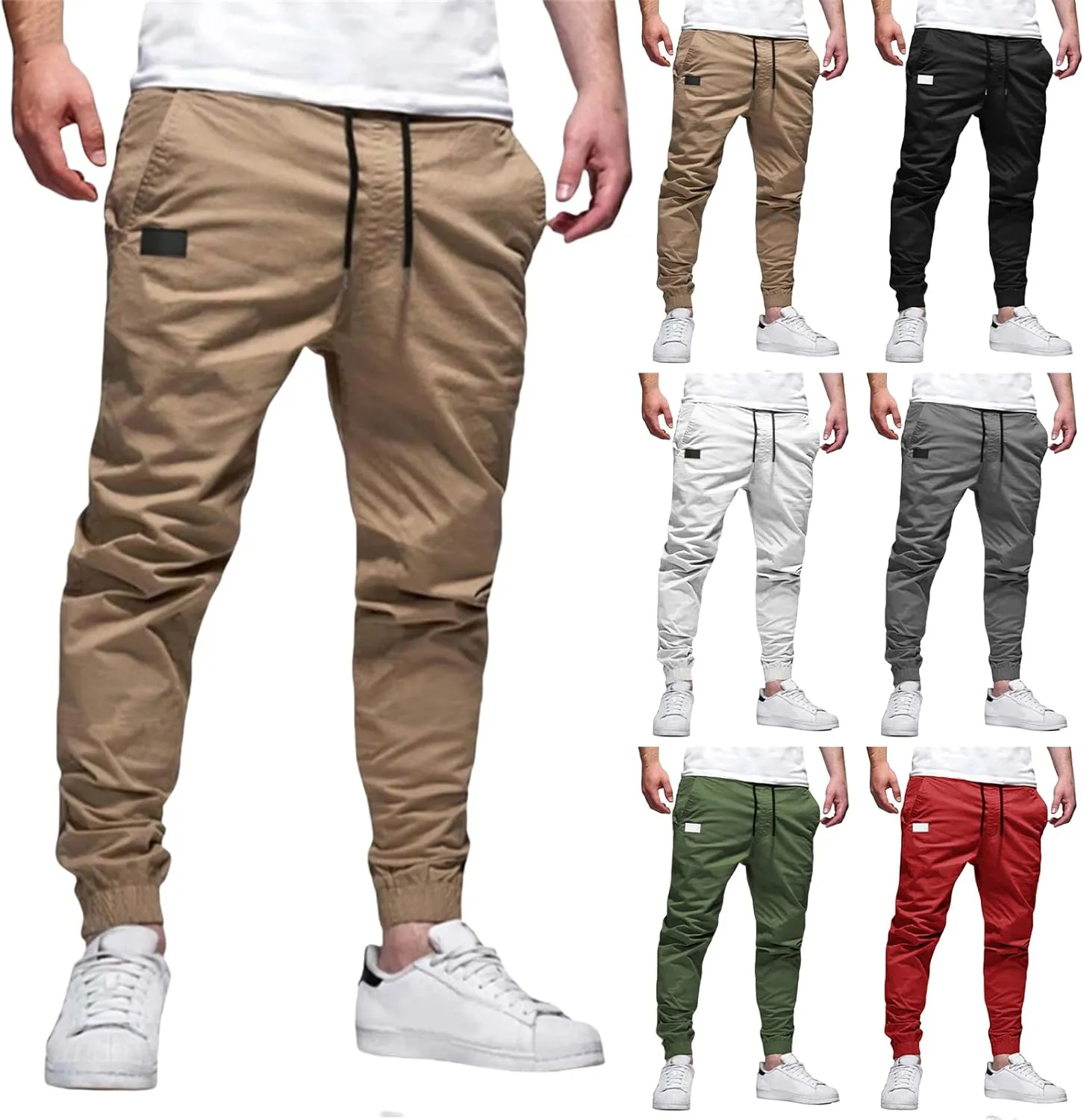 Men's Chino Cargo Pants Hiking Twill Drawstring Pant Solid Color Jogging Sweatpants Slim Fit Simple Fitness Sweatpant