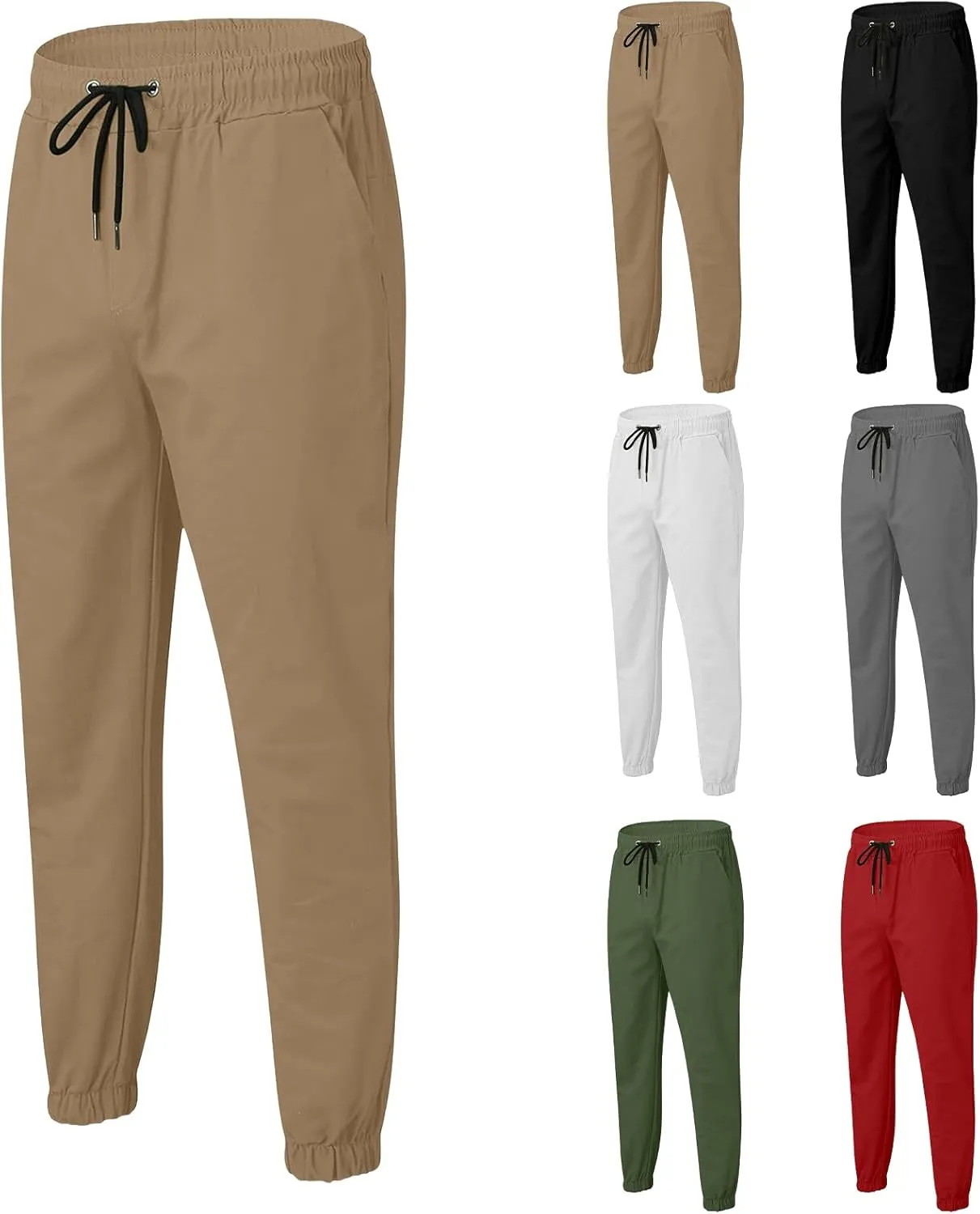Men's Chino Cargo Pants Hiking Twill Drawstring Pant Solid Color Jogging Sweatpants Slim Fit Simple Fitness Sweatpant