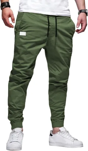 Mens Chino Cargo Pants Hippie Slim Casual Drawstring Sweatpants Outdoor Athletic Fitness Cotton Fashion Trousers
