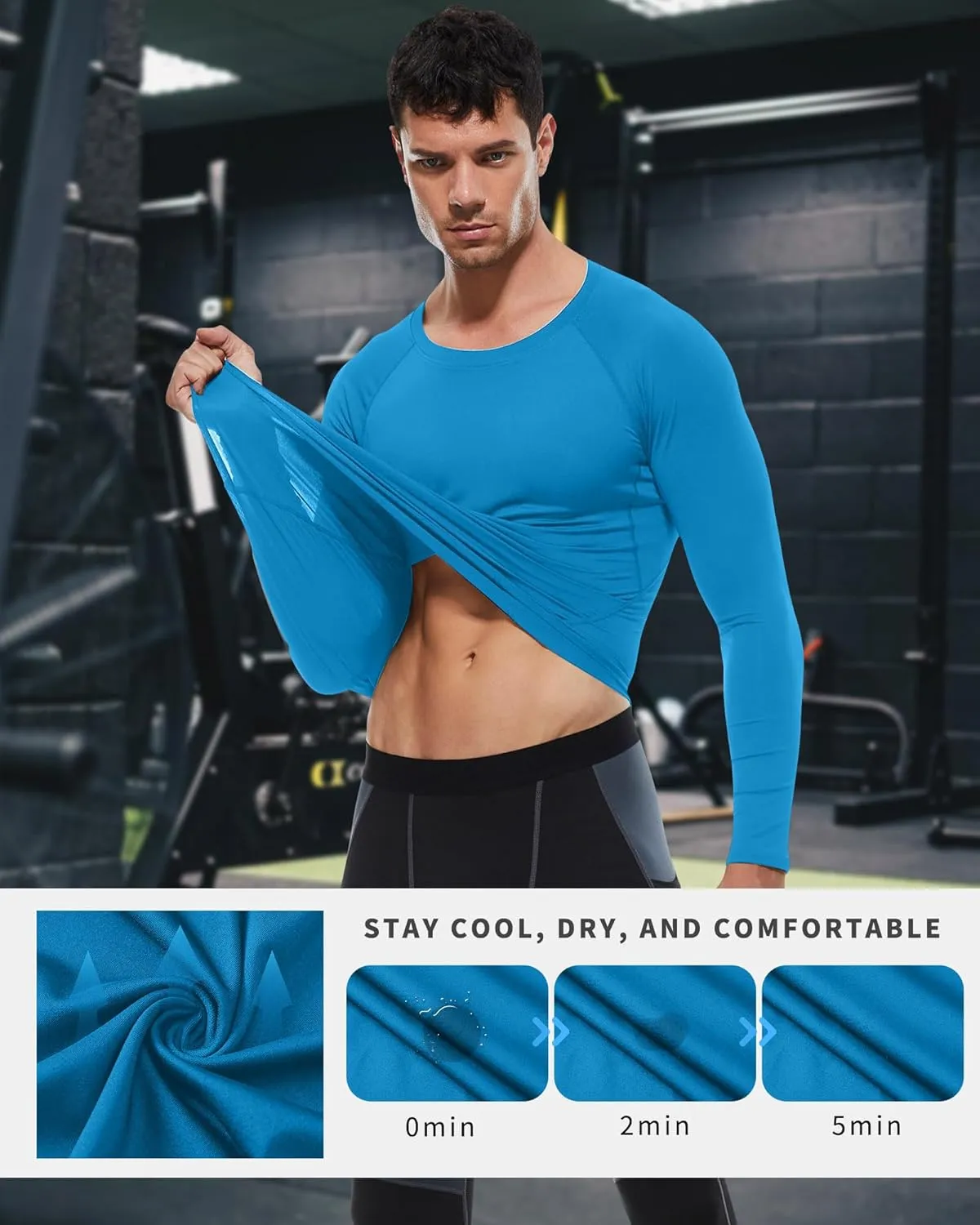 Men's Compression Shirt Long Sleeve Cool Dry Athletic Sports Baselayer Undershirts Running Workout Gym Top T-Shirt