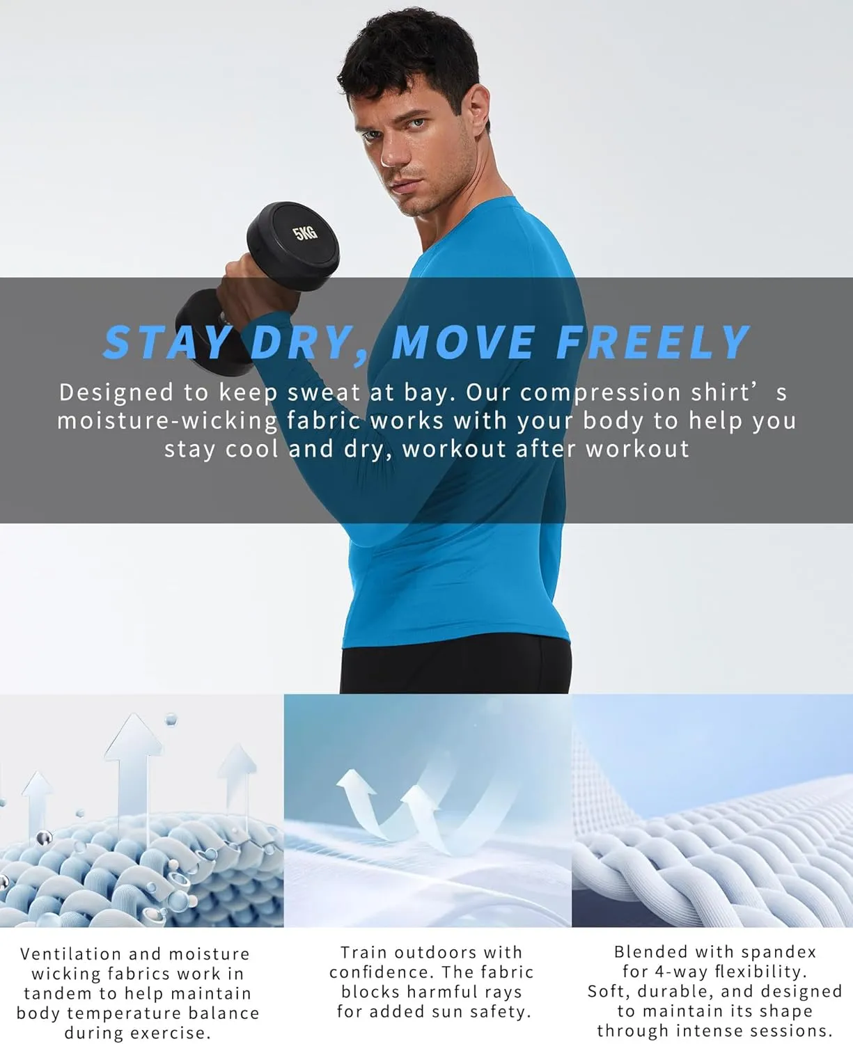 Men's Compression Shirt Long Sleeve Cool Dry Athletic Sports Baselayer Undershirts Running Workout Gym Top T-Shirt