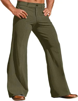 Mens Corduroy Pants Regular Fit Wide Leg Flare Slacks Vintage Breathable Trousers Stretch 60s 70s Pants Lightweight