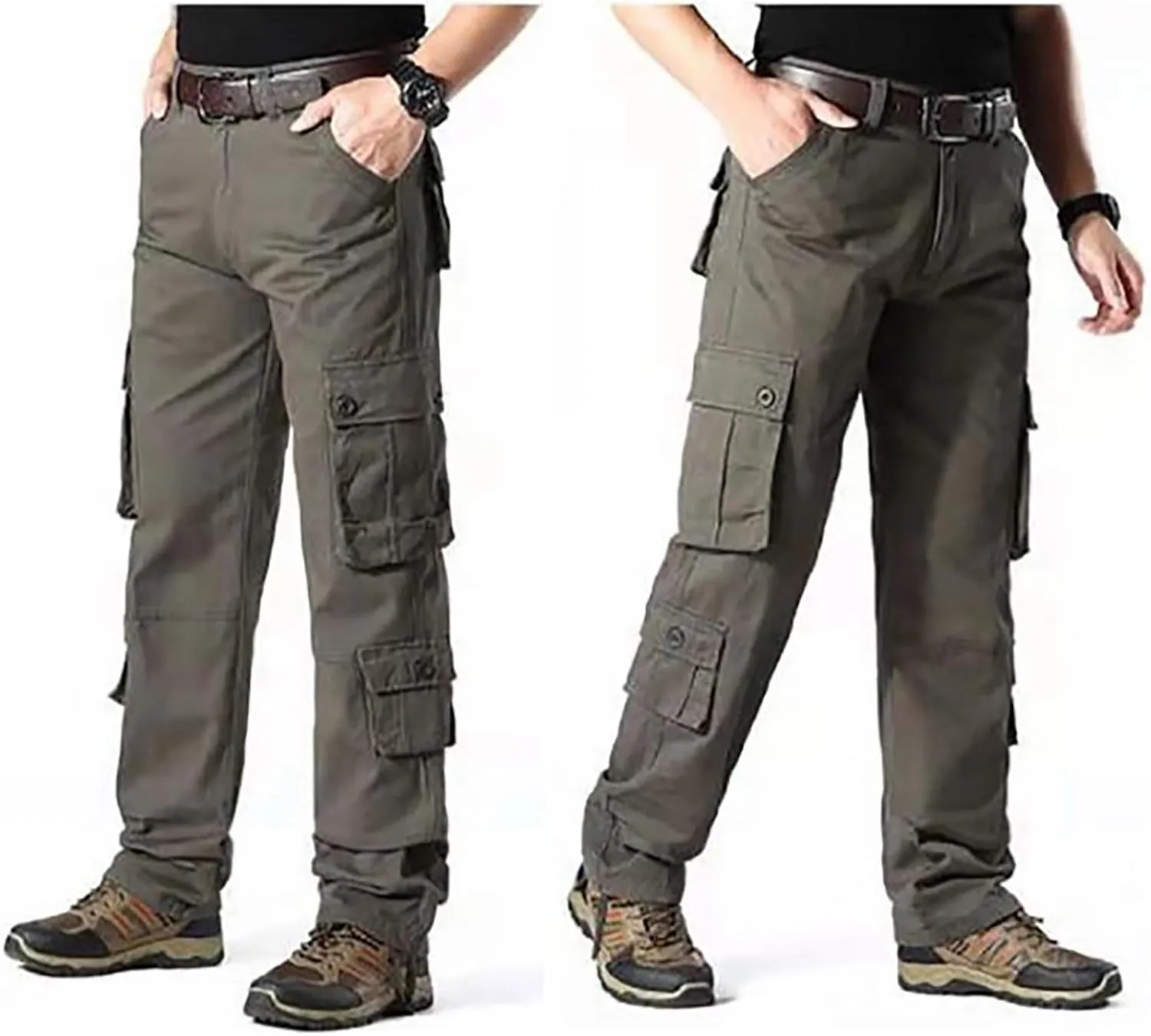 Men's Cotton Casual Pant Mens Casual Waist Color Sports Hat Multi Woven Pocket Foot Rope Solid Pants Outdoor Apparel