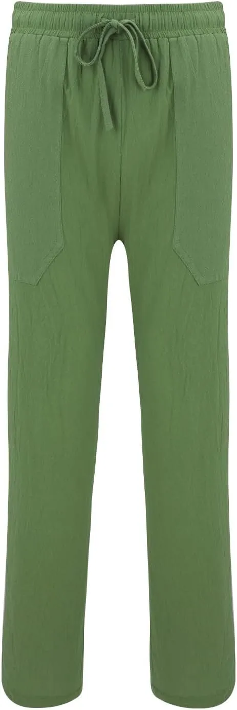 Mens Cotton Linen Harem Pants Elastic Waist Wide Leg Baggy Yoga Trousers Drawstrings Lightweight Summer Beach Pants for Men