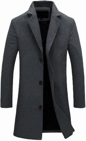 Mens Double Breasted Trench Coat Notched Collar Long Jacket Wool Blend Pea Coat Smart Casual Business Overcoat Big&Tall