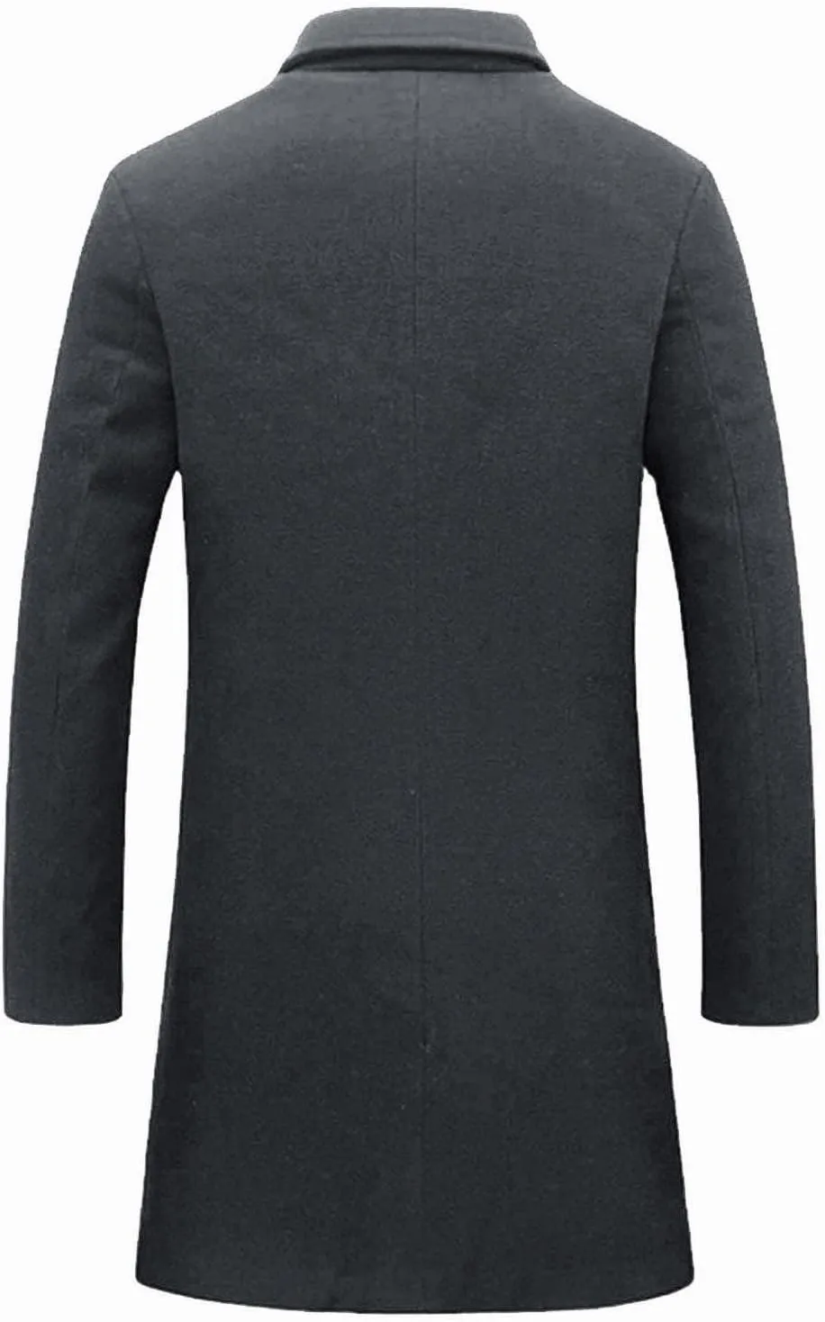 Mens Double Breasted Trench Coat Notched Collar Long Jacket Wool Blend Pea Coat Smart Casual Business Overcoat Big&Tall