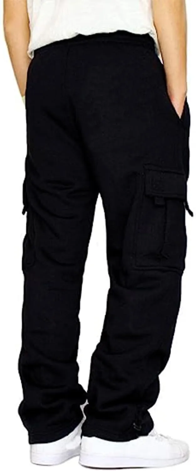 Men's Fleece Cargo Sweatpants Drawstring Loose Fit Joggers Sweats Pants for Adult with Pockets