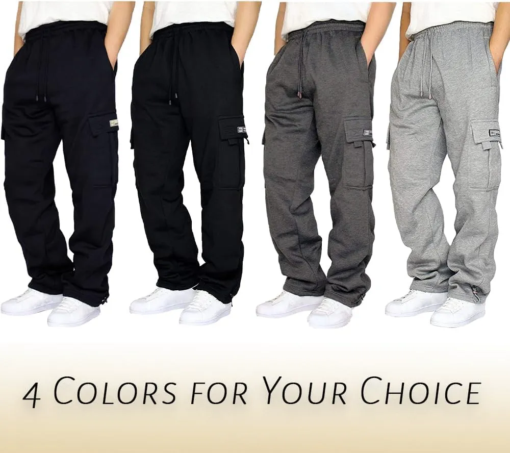 Men's Fleece Cargo Sweatpants Drawstring Loose Fit Joggers Sweats Pants for Adult with Pockets