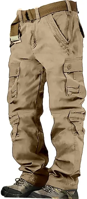 Men's Fleece Sweatpants Pants Men's Elastic Multi Pocket Pants Outdoor Straight Tube Quick Dry Cargo Hiking Pants