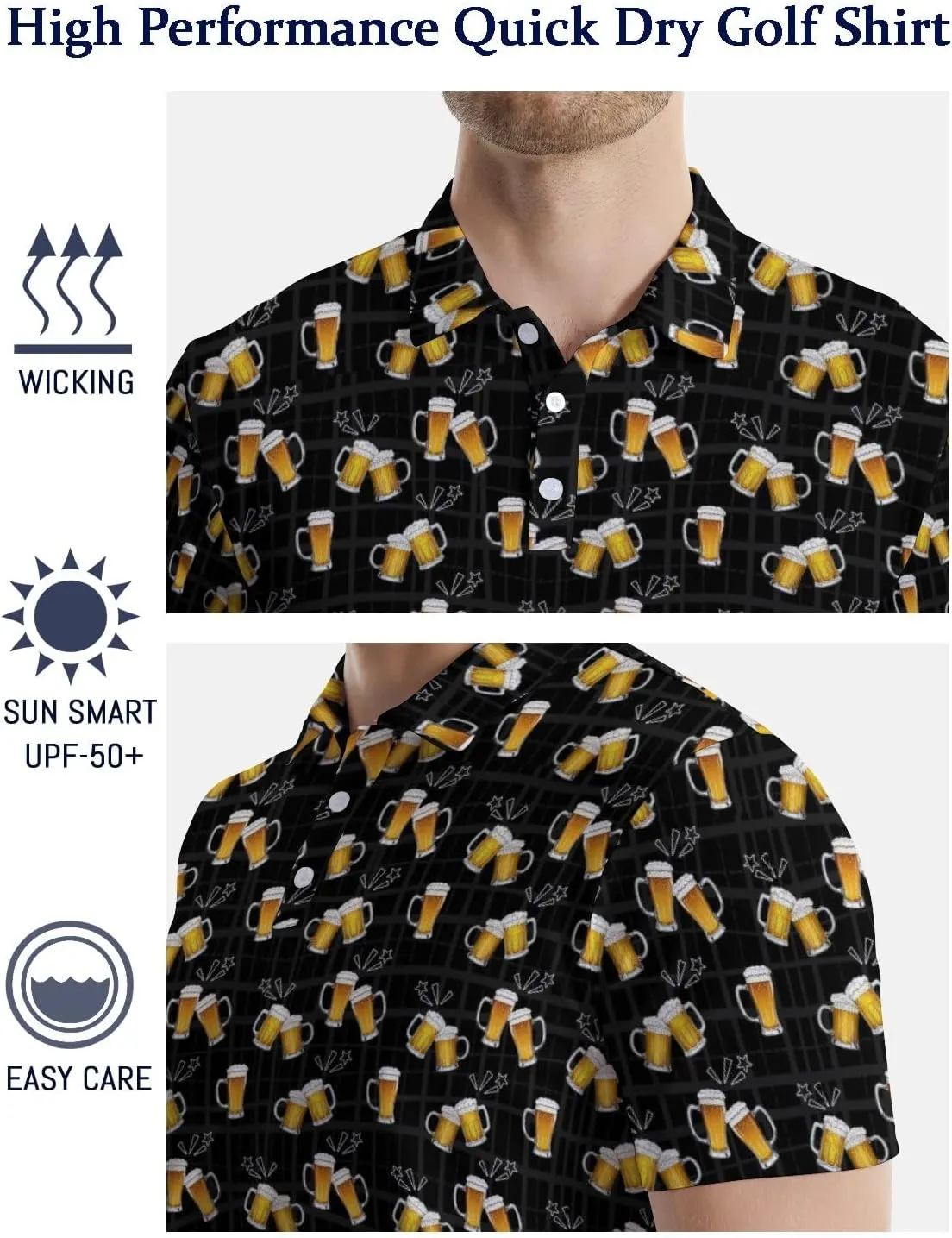 Men's Golf Shirts Funny Polo Shirt Moisture Wicking Golf Shirt Quick-Dry Polo Shirts Short Sleeve Funny Theme Outfits for Men
