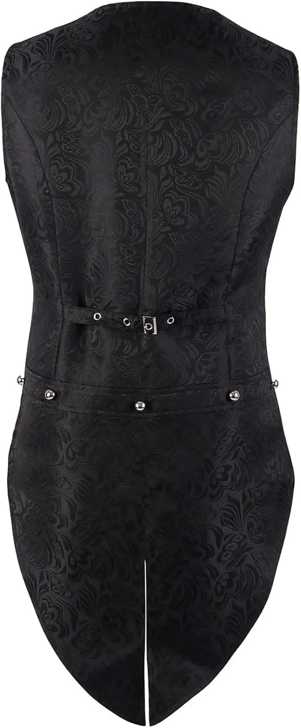 Men's Gothic Long Vest Clothing, Medieval Court Vests, Retro Tailcoat, Slim Fit Vest, Sleeveless Casual Lapel Jacket