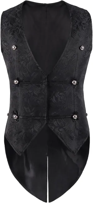 Men's Gothic Long Vest Clothing, Medieval Court Vests, Retro Tailcoat, Slim Fit Vest, Sleeveless Casual Lapel Jacket
